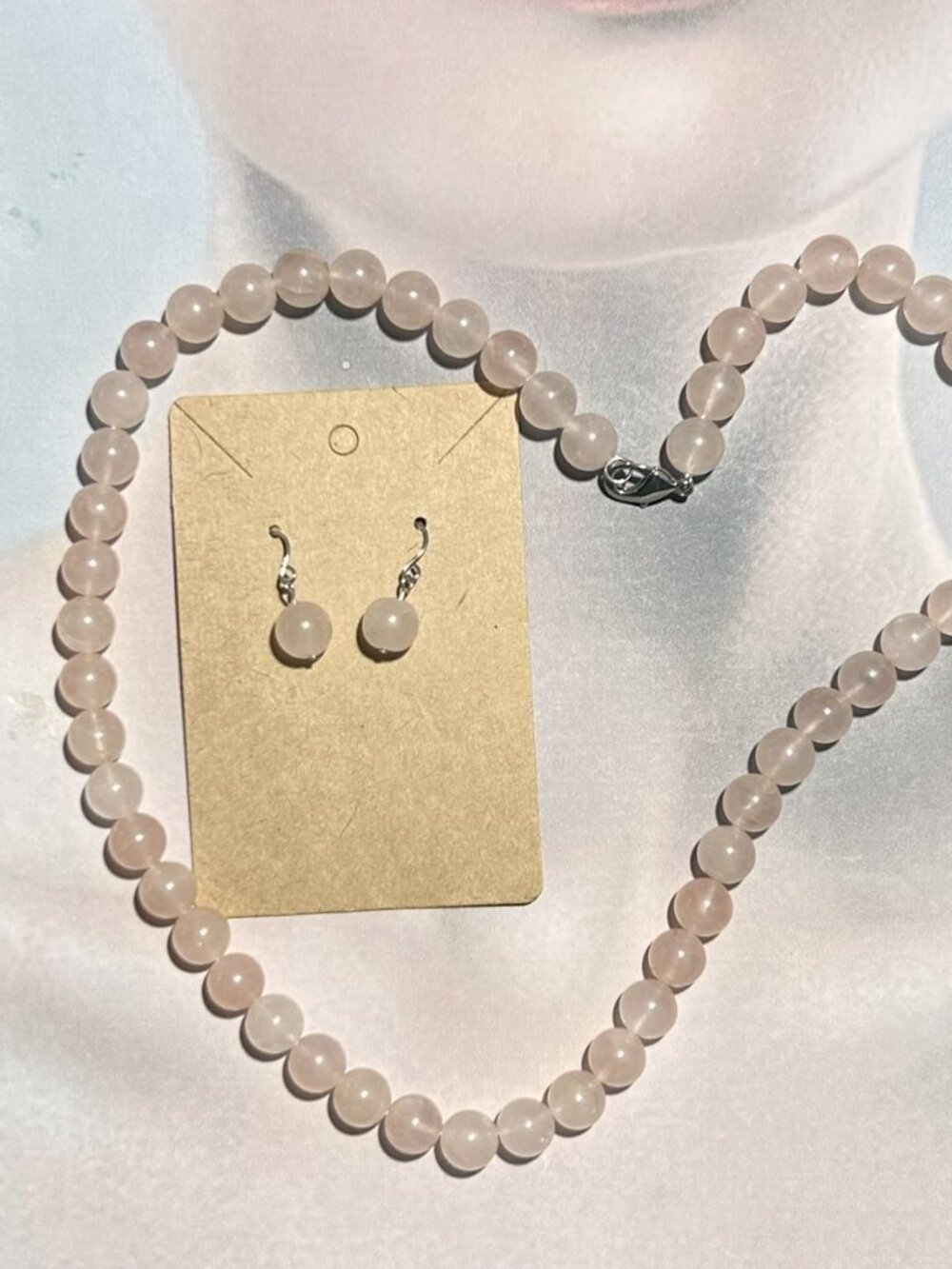 Natural Rose Quartz Beads Earrings and Necklace.